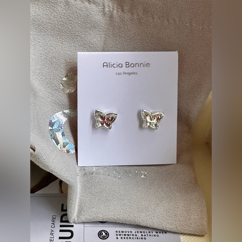 Alicia Bonnie Silver Rainbow Gemstone Butterfly Earrings